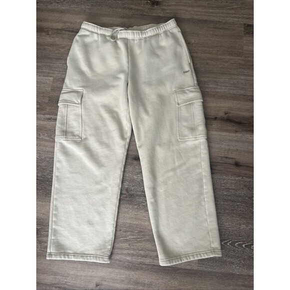 Aritzia TNA Cozy Sweatfleece Mega Cargo Sweatpants Women's Straight Leg Beige XL - Picture 7 of 10